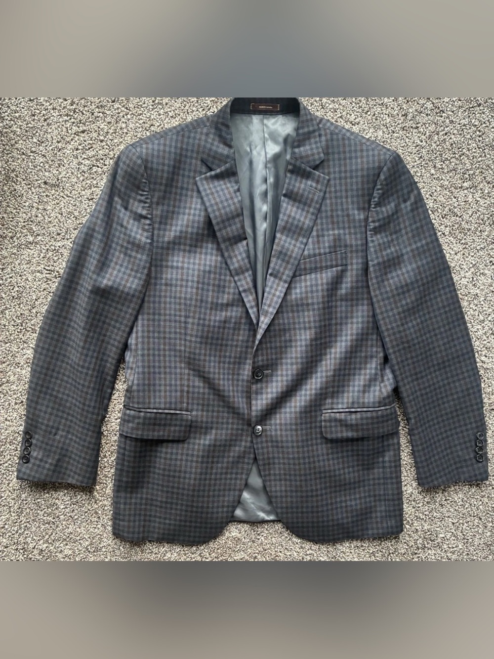 Peter Millar Wool Grey Gingham Plaid Sports Coat 42R